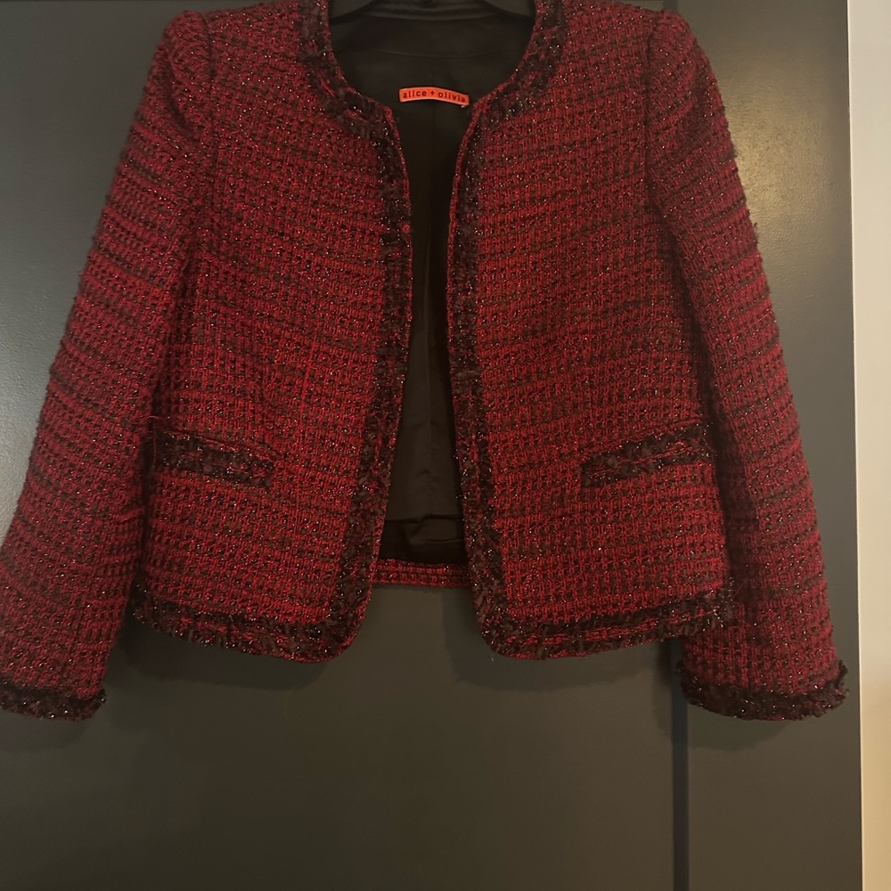 Alice + Olivia Burgundy Tweed Blazer